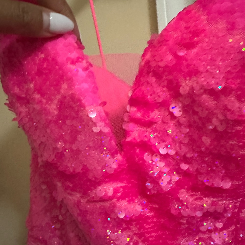 2 Cute Pink Embellished Slit Prom Gown - Picture 9 of 10